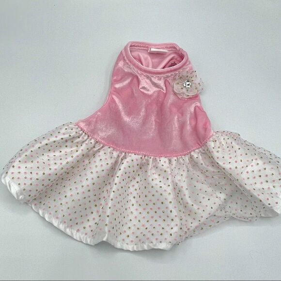 Pink & Gold Polka Dotted Dress with Bow (XS) - Picture 5 of 9